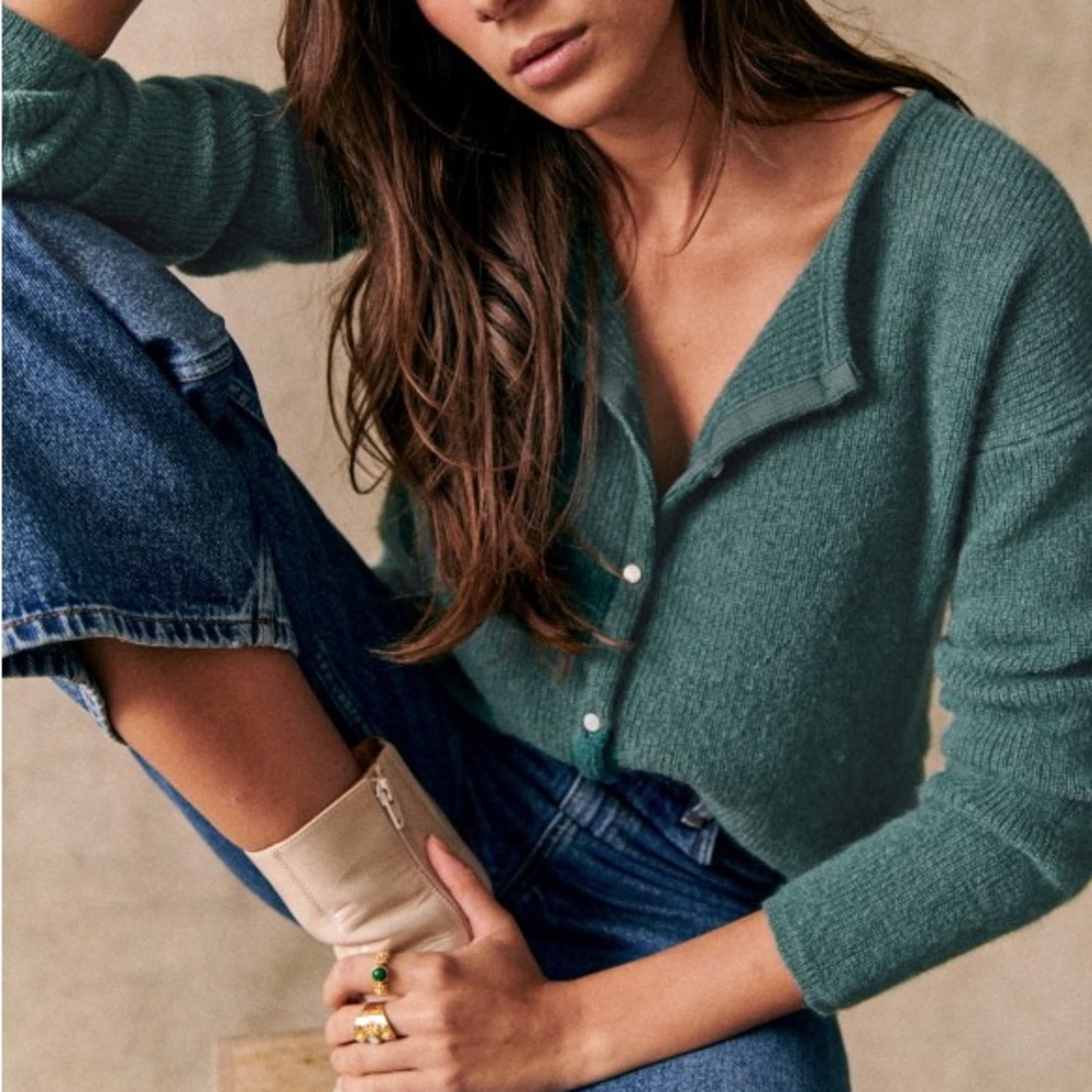 Sezane Gaspard Cardigan Sage Green